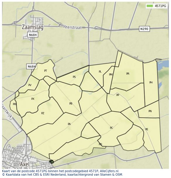 Afbeelding van het postcodegebied 4571 PG op de kaart.