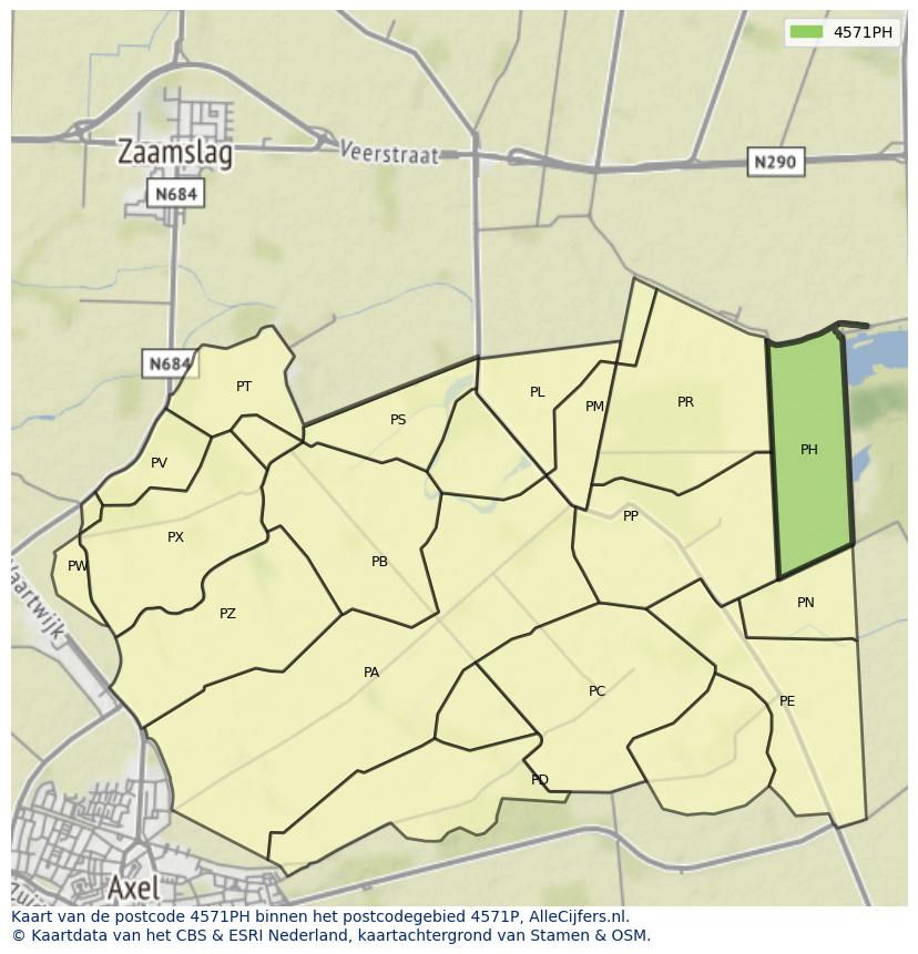 Afbeelding van het postcodegebied 4571 PH op de kaart.