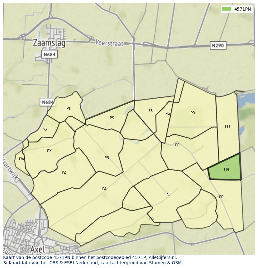Afbeelding van het postcodegebied 4571 PN op de kaart.
