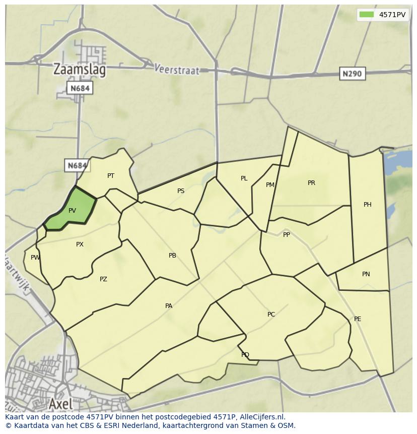 Afbeelding van het postcodegebied 4571 PV op de kaart.