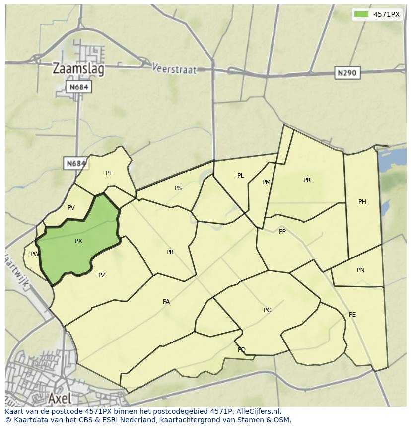 Afbeelding van het postcodegebied 4571 PX op de kaart.