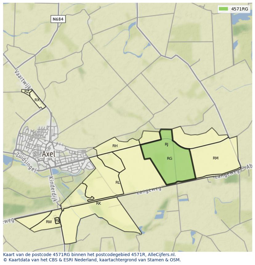 Afbeelding van het postcodegebied 4571 RG op de kaart.