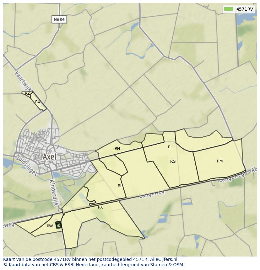 Afbeelding van het postcodegebied 4571 RV op de kaart.