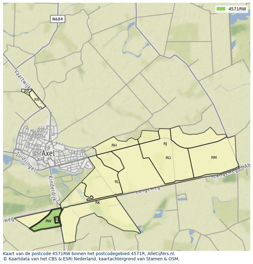 Afbeelding van het postcodegebied 4571 RW op de kaart.