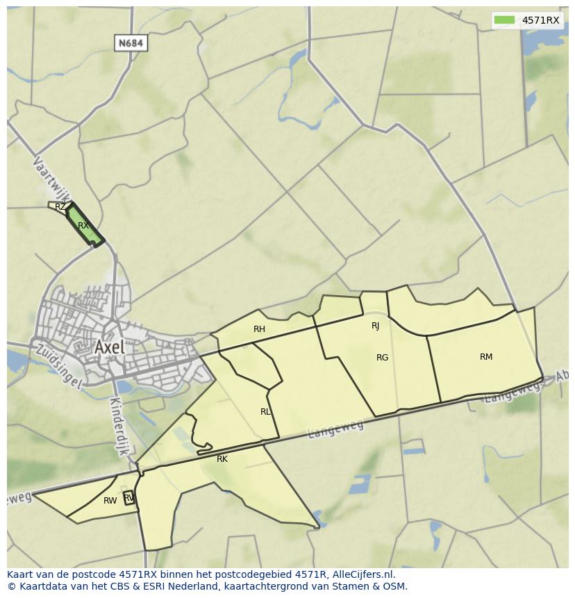 Afbeelding van het postcodegebied 4571 RX op de kaart.