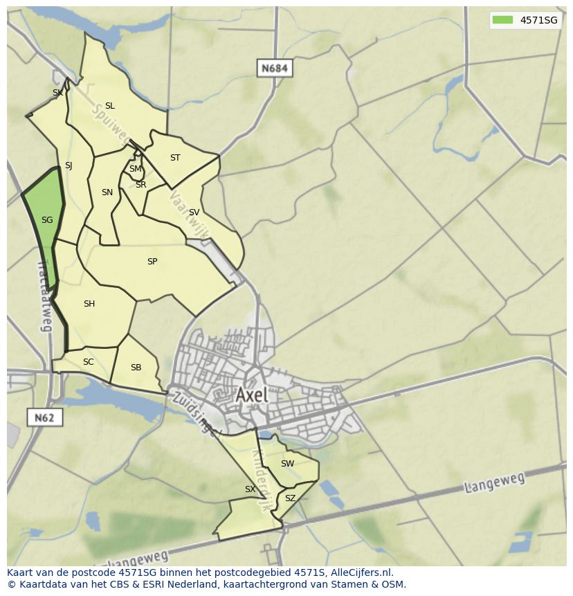 Afbeelding van het postcodegebied 4571 SG op de kaart.
