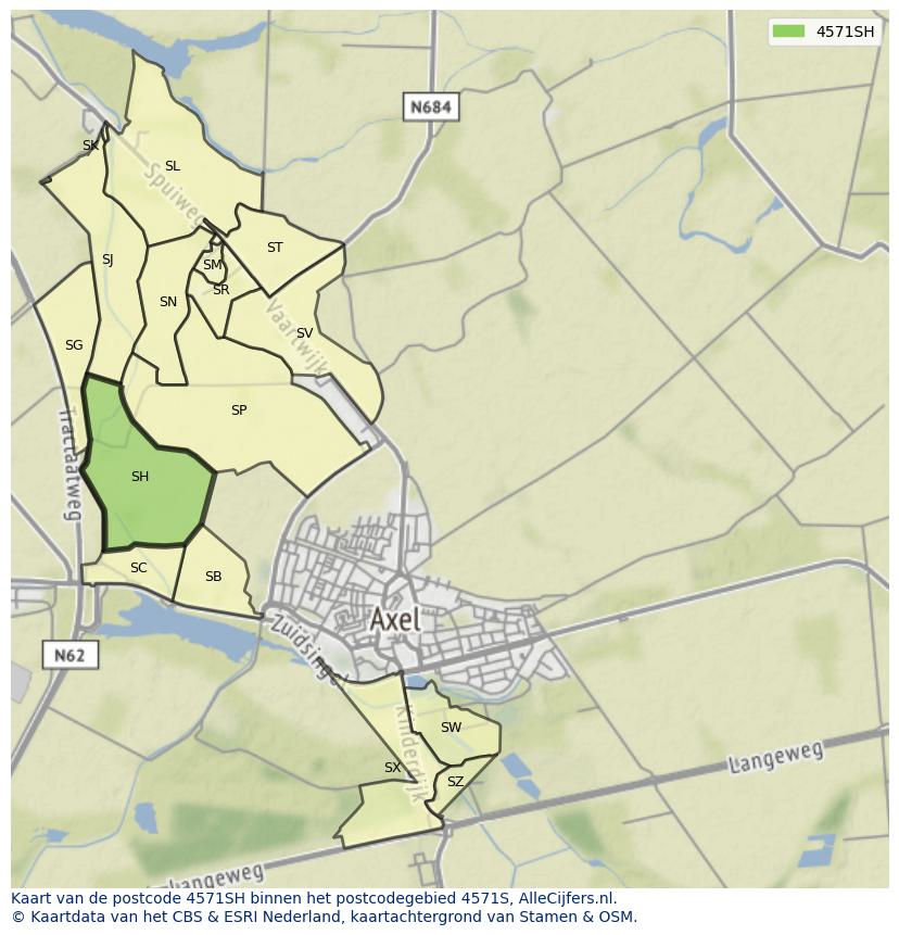 Afbeelding van het postcodegebied 4571 SH op de kaart.