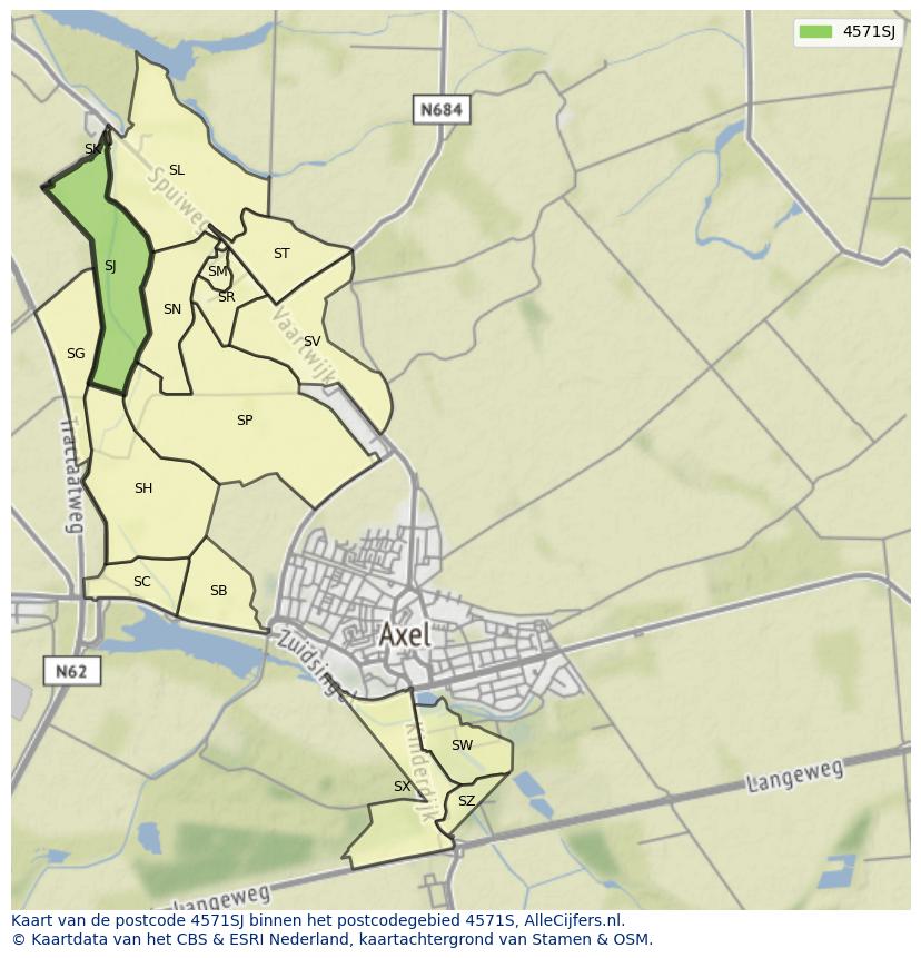 Afbeelding van het postcodegebied 4571 SJ op de kaart.