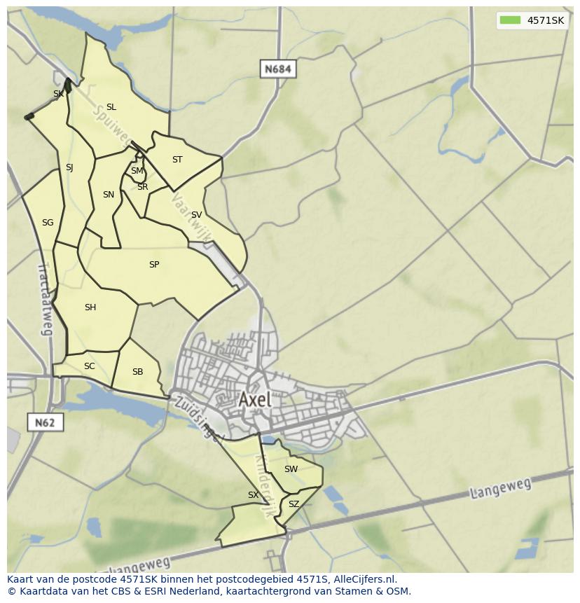 Afbeelding van het postcodegebied 4571 SK op de kaart.