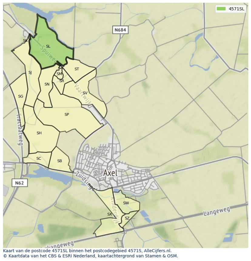 Afbeelding van het postcodegebied 4571 SL op de kaart.