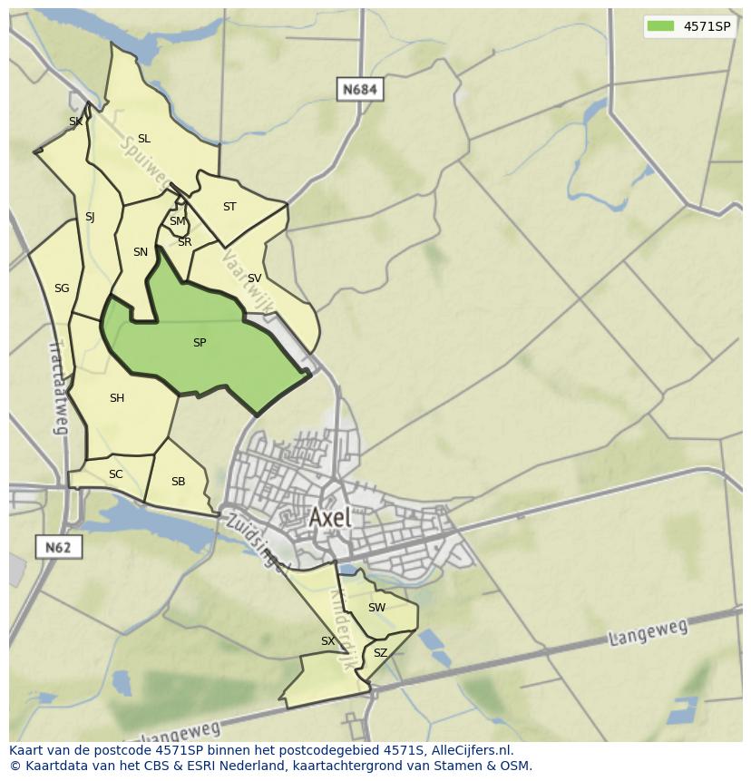 Afbeelding van het postcodegebied 4571 SP op de kaart.