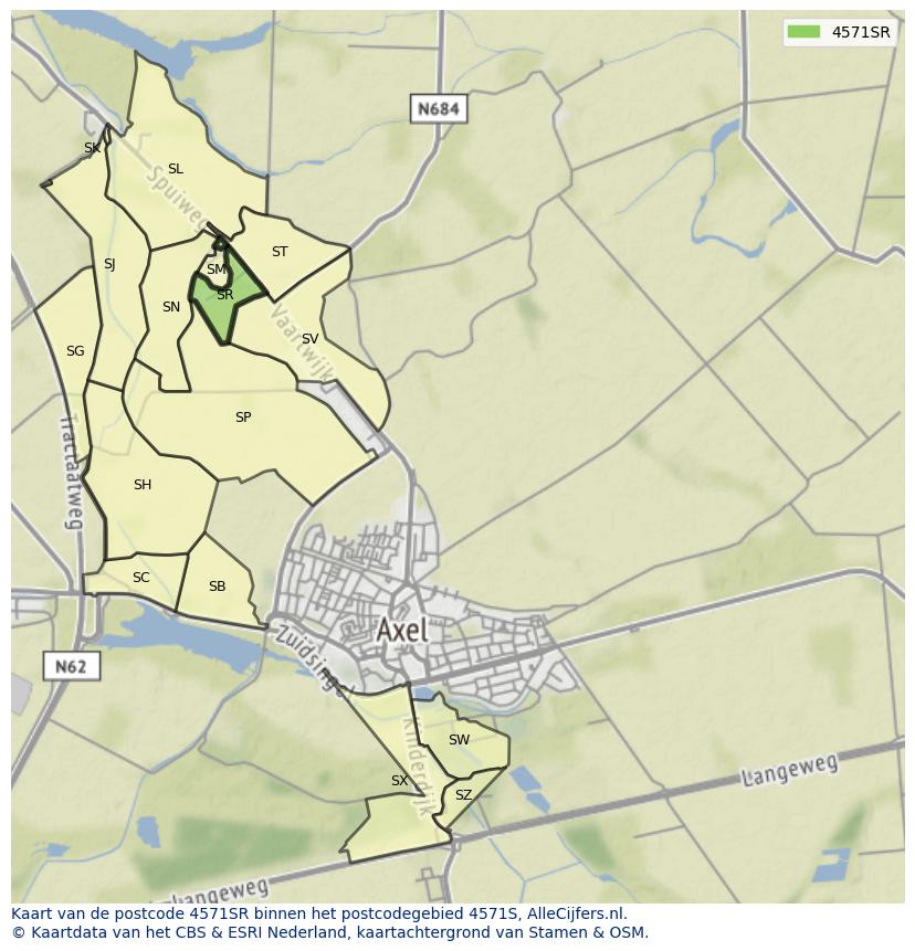 Afbeelding van het postcodegebied 4571 SR op de kaart.