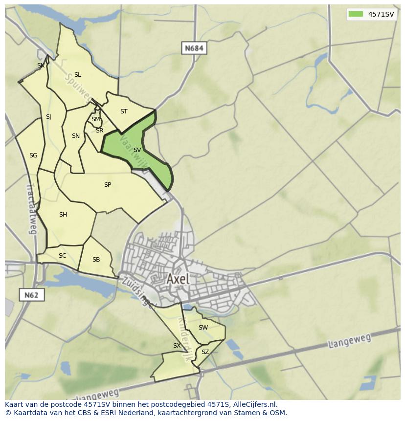 Afbeelding van het postcodegebied 4571 SV op de kaart.