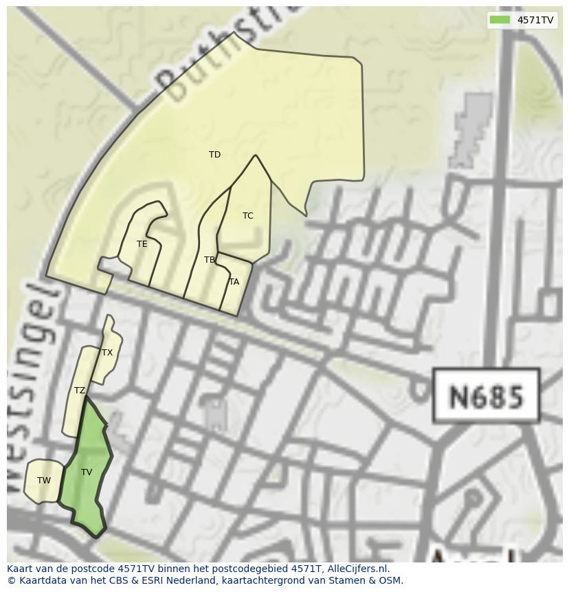 Afbeelding van het postcodegebied 4571 TV op de kaart.