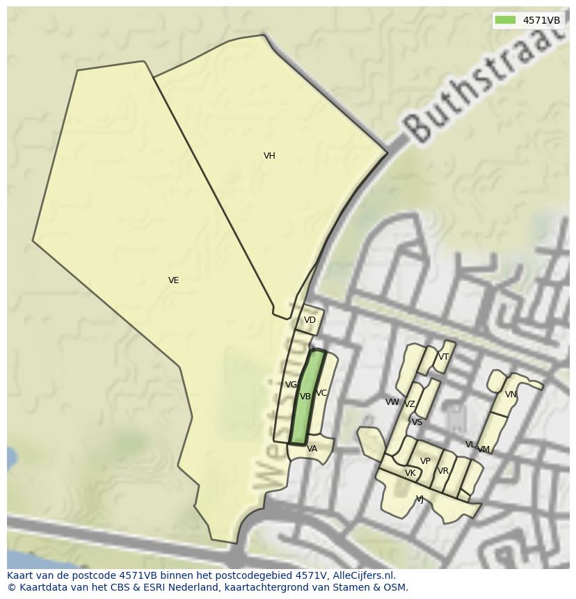 Afbeelding van het postcodegebied 4571 VB op de kaart.