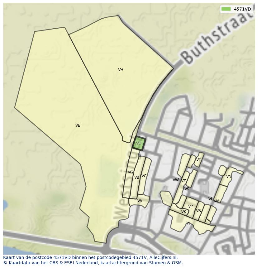 Afbeelding van het postcodegebied 4571 VD op de kaart.