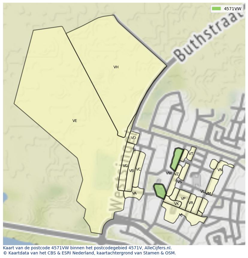 Afbeelding van het postcodegebied 4571 VW op de kaart.
