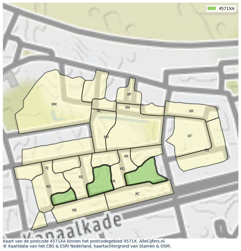 Afbeelding van het postcodegebied 4571 XA op de kaart.