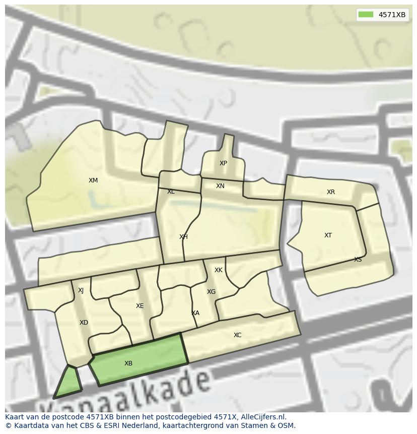 Afbeelding van het postcodegebied 4571 XB op de kaart.