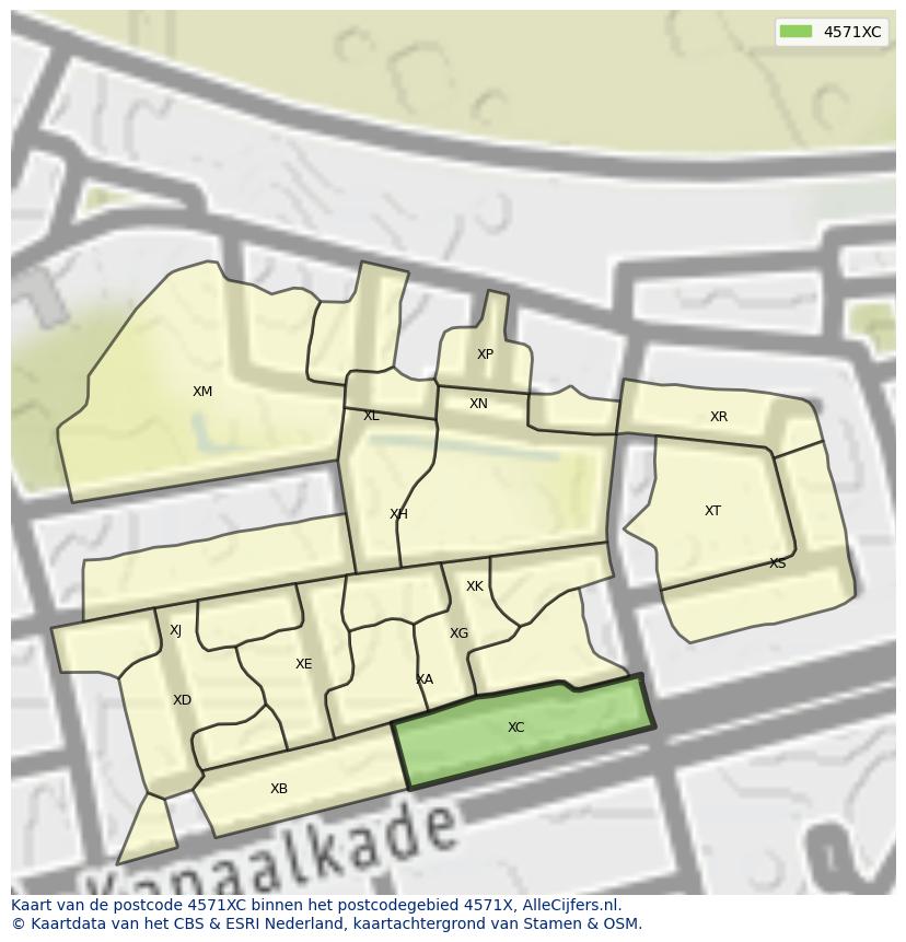 Afbeelding van het postcodegebied 4571 XC op de kaart.