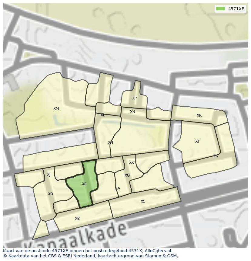 Afbeelding van het postcodegebied 4571 XE op de kaart.