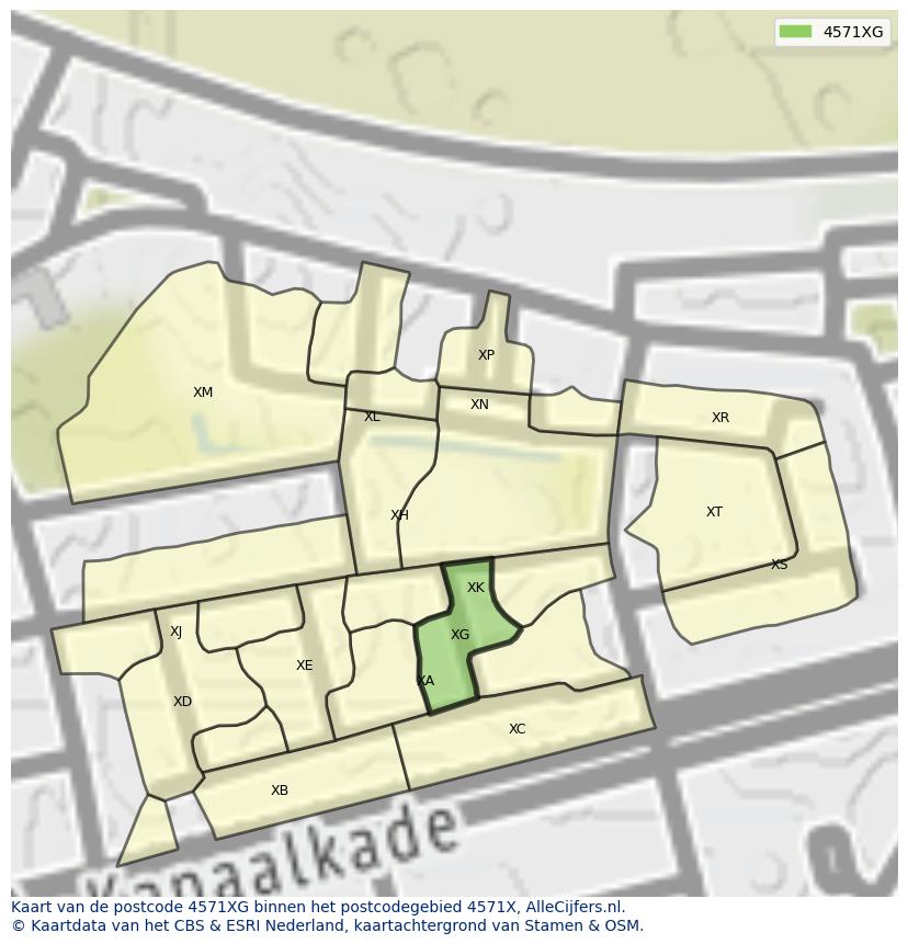 Afbeelding van het postcodegebied 4571 XG op de kaart.
