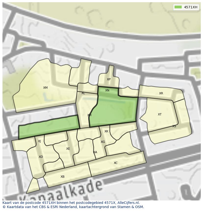 Afbeelding van het postcodegebied 4571 XH op de kaart.