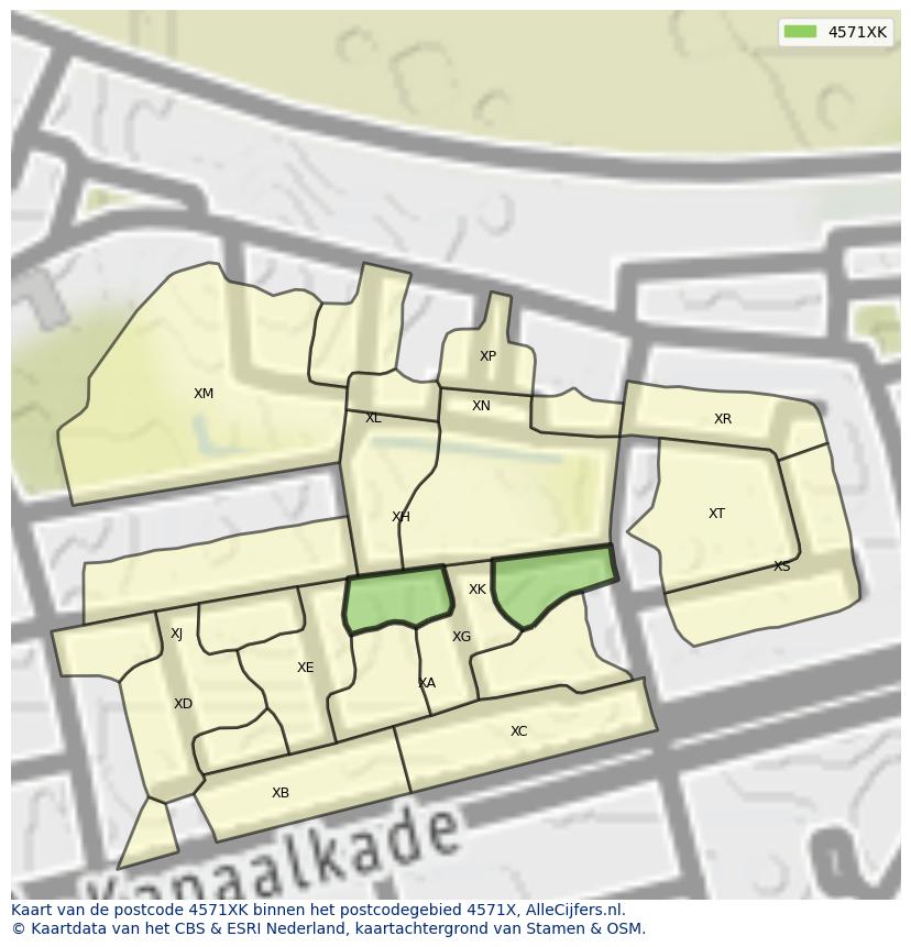 Afbeelding van het postcodegebied 4571 XK op de kaart.