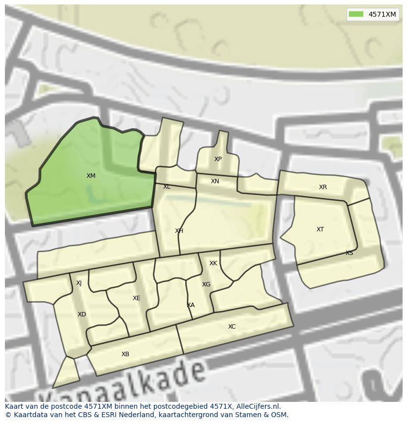 Afbeelding van het postcodegebied 4571 XM op de kaart.