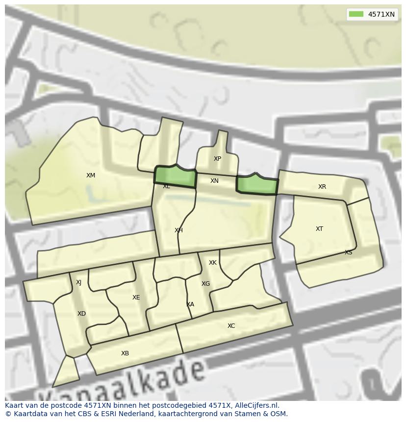 Afbeelding van het postcodegebied 4571 XN op de kaart.