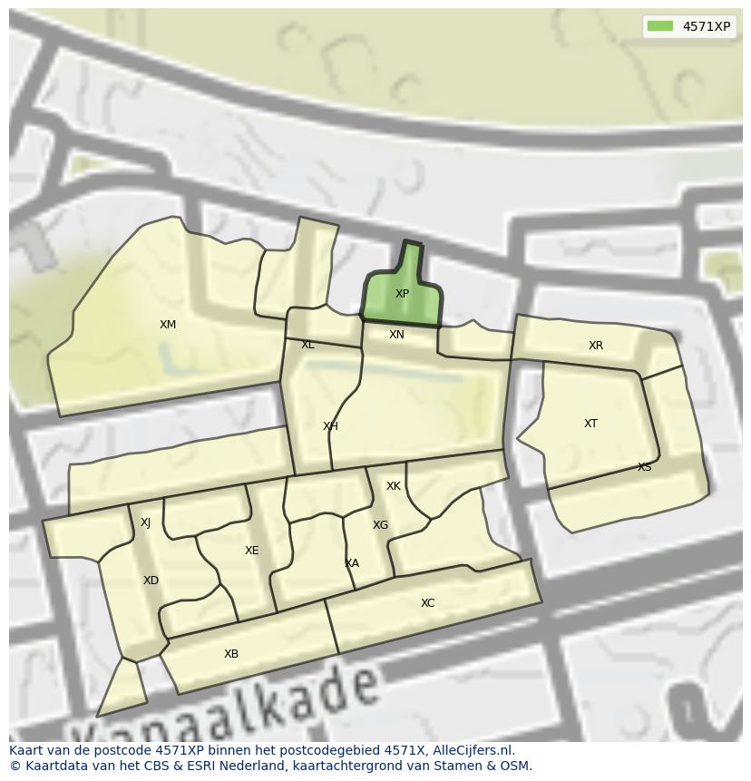Afbeelding van het postcodegebied 4571 XP op de kaart.