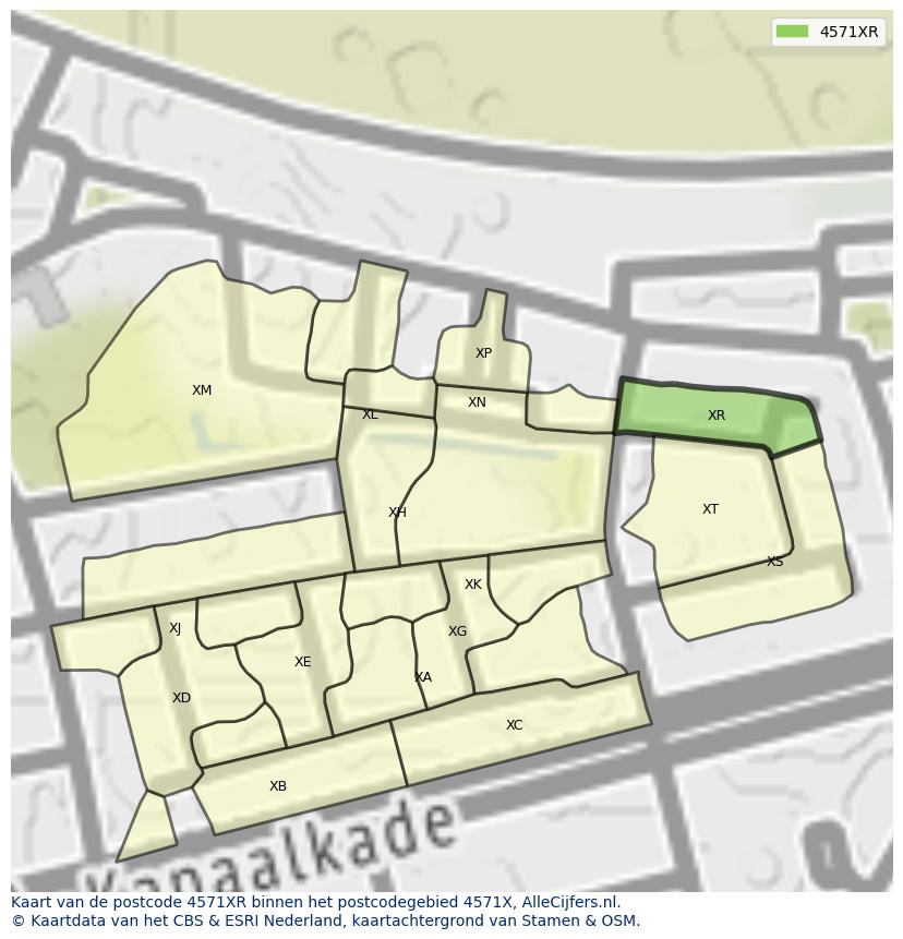 Afbeelding van het postcodegebied 4571 XR op de kaart.