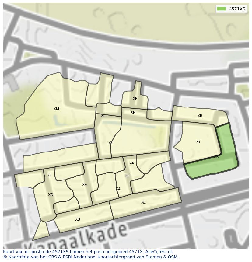 Afbeelding van het postcodegebied 4571 XS op de kaart.