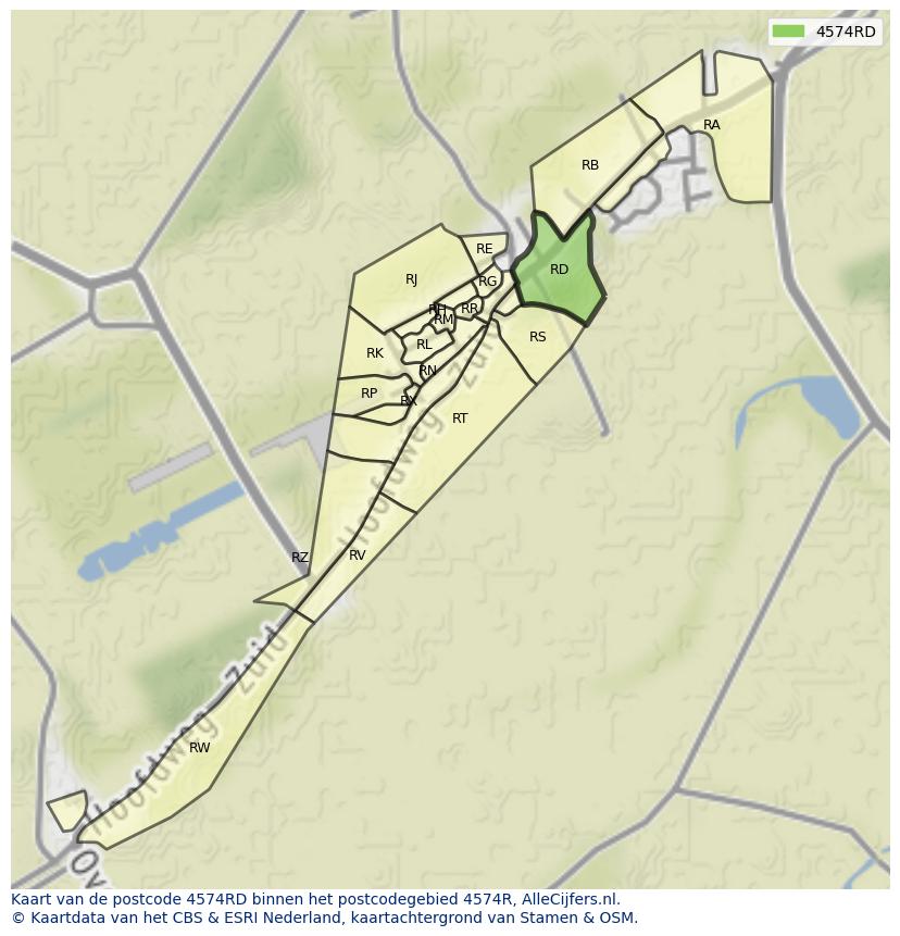 Afbeelding van het postcodegebied 4574 RD op de kaart.