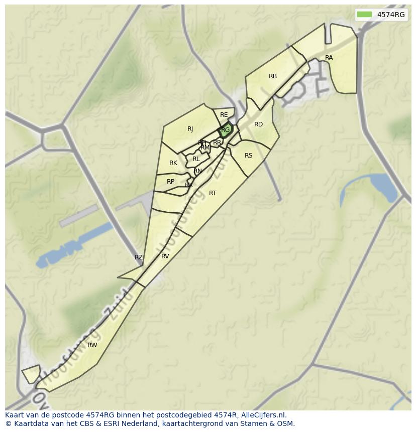 Afbeelding van het postcodegebied 4574 RG op de kaart.