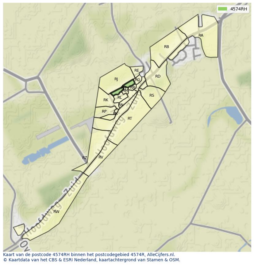Afbeelding van het postcodegebied 4574 RH op de kaart.