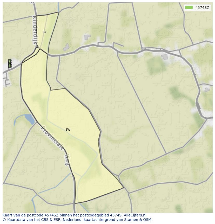Afbeelding van het postcodegebied 4574 SZ op de kaart.