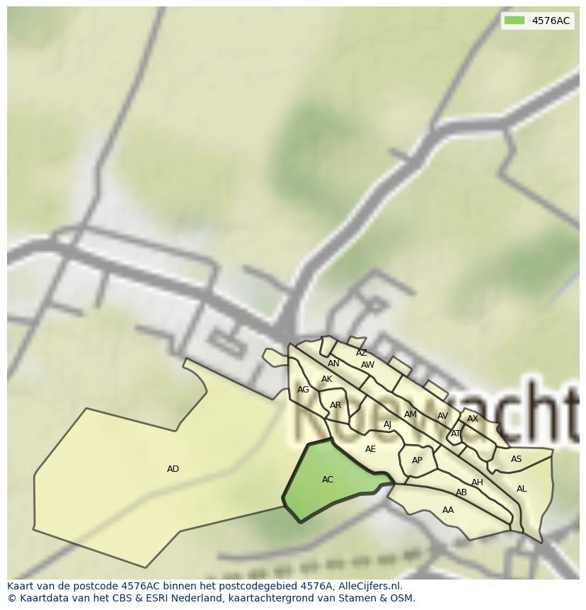 Afbeelding van het postcodegebied 4576 AC op de kaart.