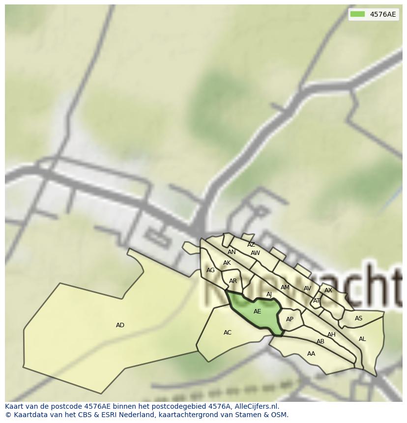Afbeelding van het postcodegebied 4576 AE op de kaart.