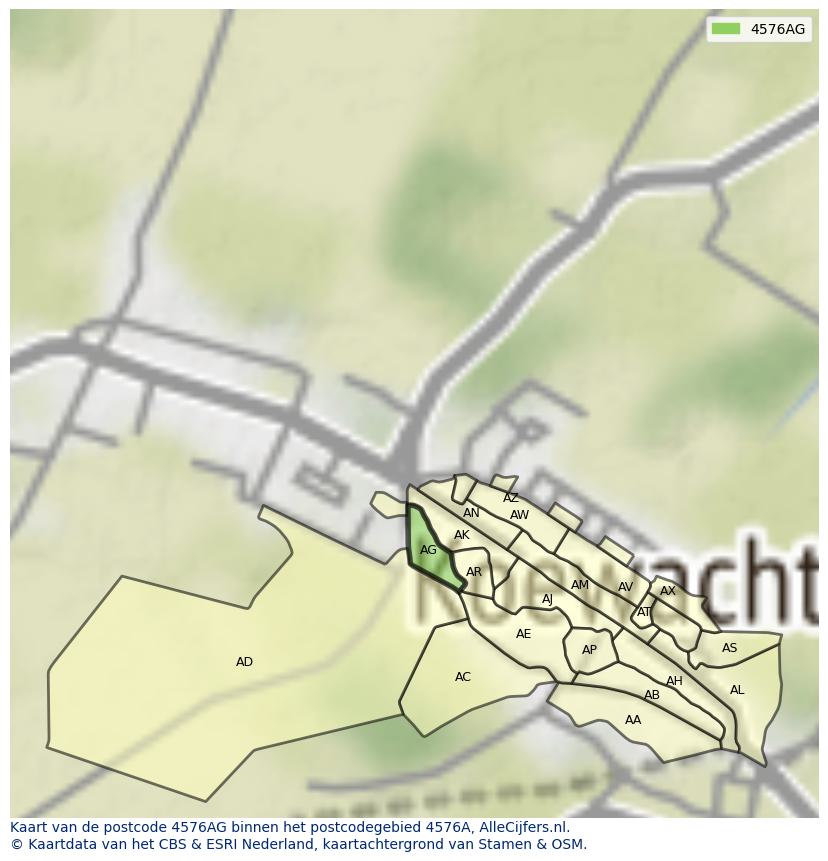 Afbeelding van het postcodegebied 4576 AG op de kaart.
