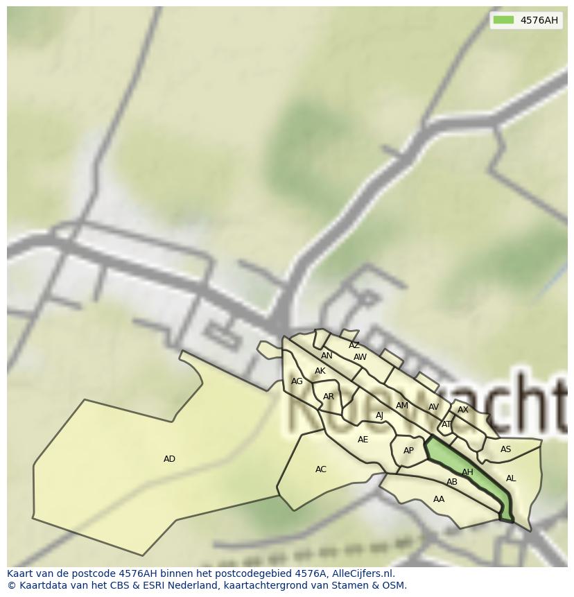 Afbeelding van het postcodegebied 4576 AH op de kaart.