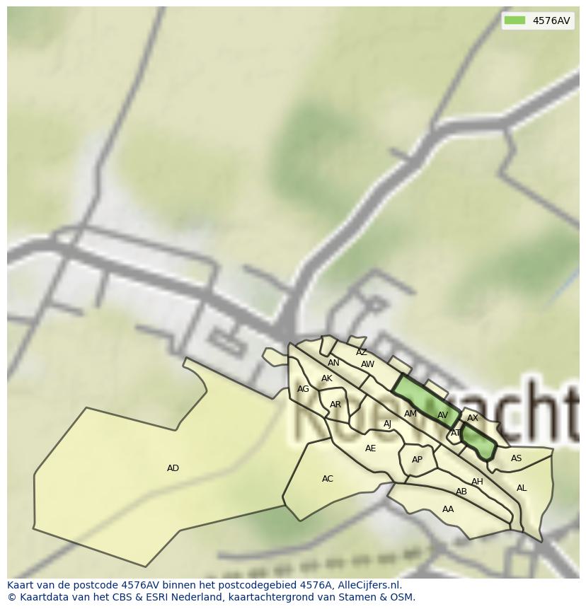 Afbeelding van het postcodegebied 4576 AV op de kaart.