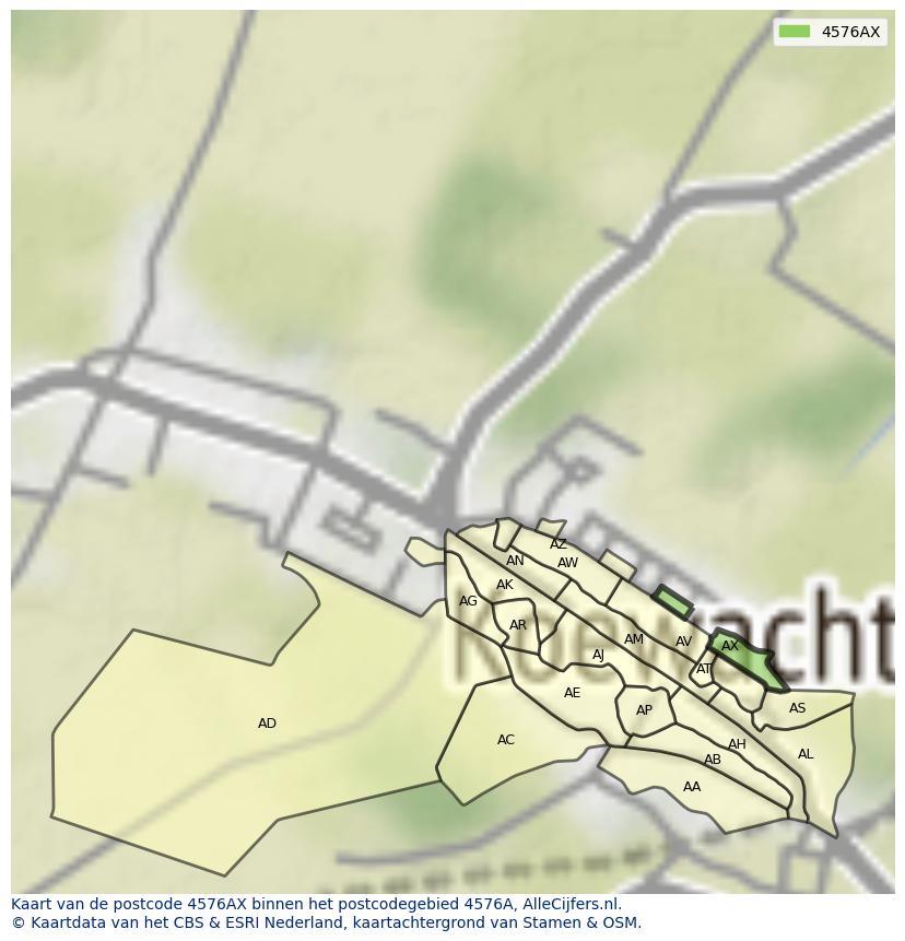 Afbeelding van het postcodegebied 4576 AX op de kaart.