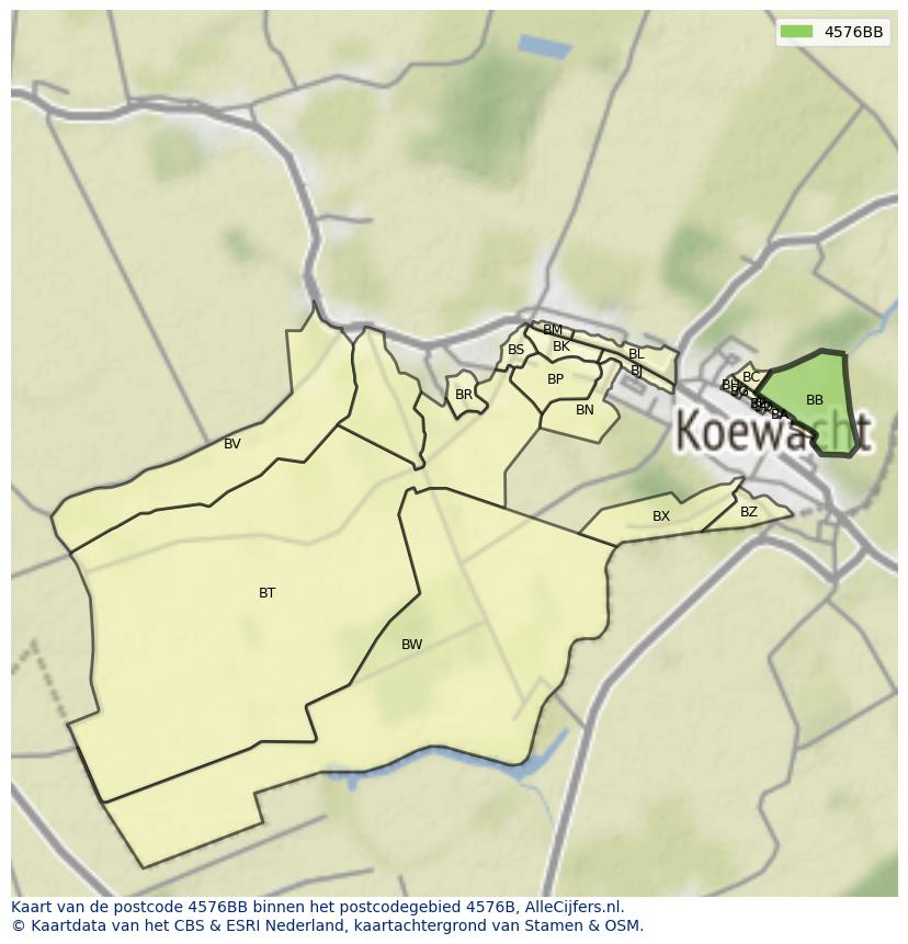 Afbeelding van het postcodegebied 4576 BB op de kaart.