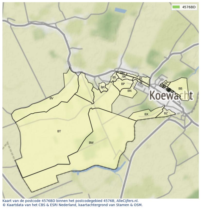 Afbeelding van het postcodegebied 4576 BD op de kaart.