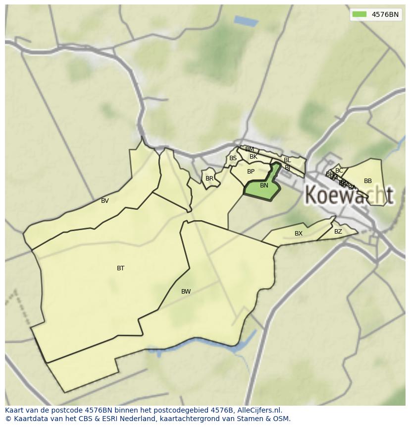 Afbeelding van het postcodegebied 4576 BN op de kaart.