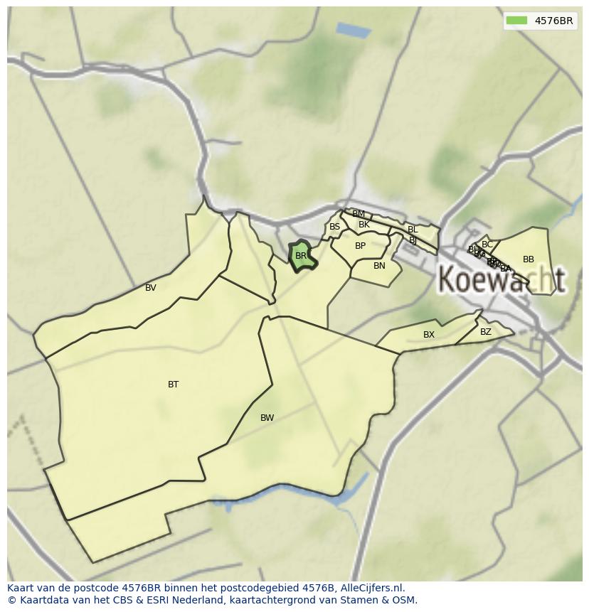 Afbeelding van het postcodegebied 4576 BR op de kaart.