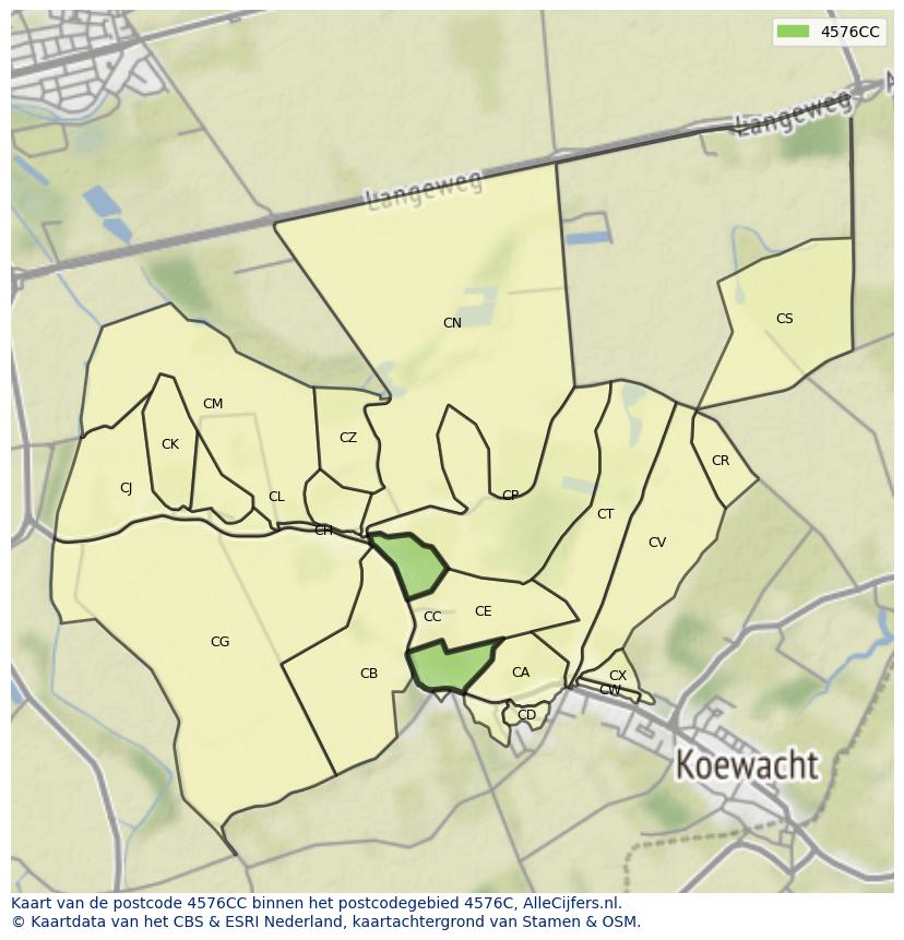 Afbeelding van het postcodegebied 4576 CC op de kaart.
