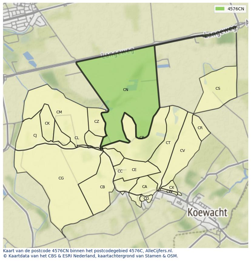 Afbeelding van het postcodegebied 4576 CN op de kaart.