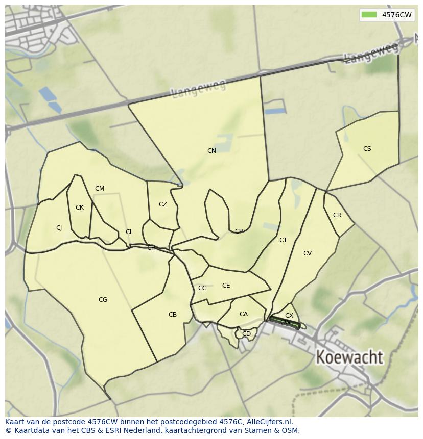 Afbeelding van het postcodegebied 4576 CW op de kaart.
